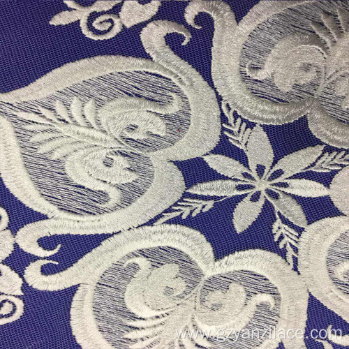 Geometric Flat Embroidery White Lace Fabric